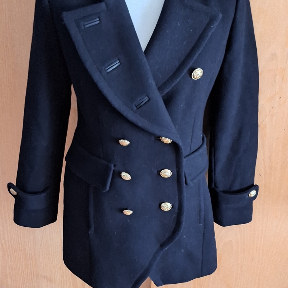 Trina Turk  Black Wool Blend Military Coat Size 2 - Picture 2 of 15